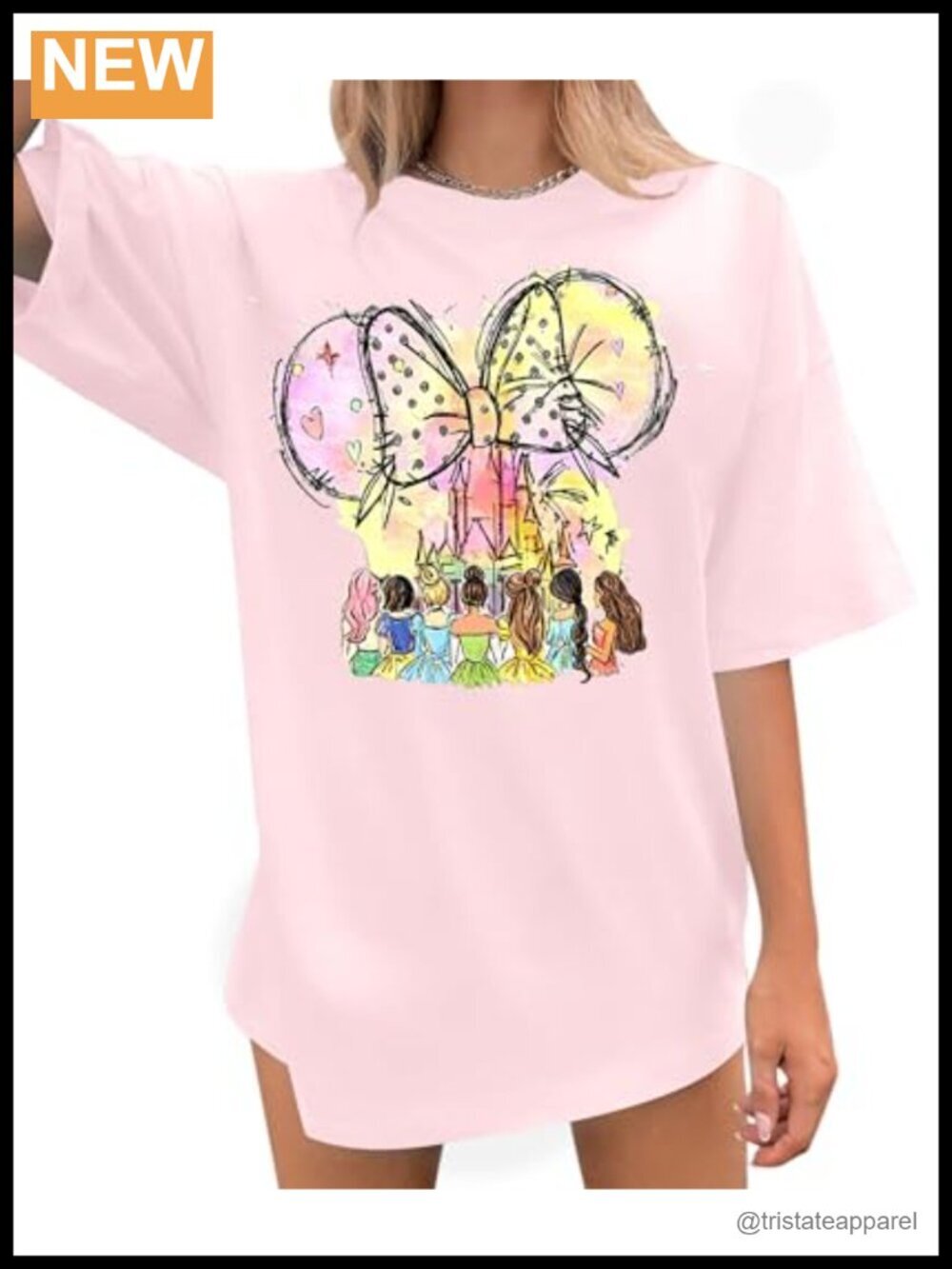 Oversized Crew Neck Short Sleeve Graphic Tee Shirt with Bow Print Cotton Blend
